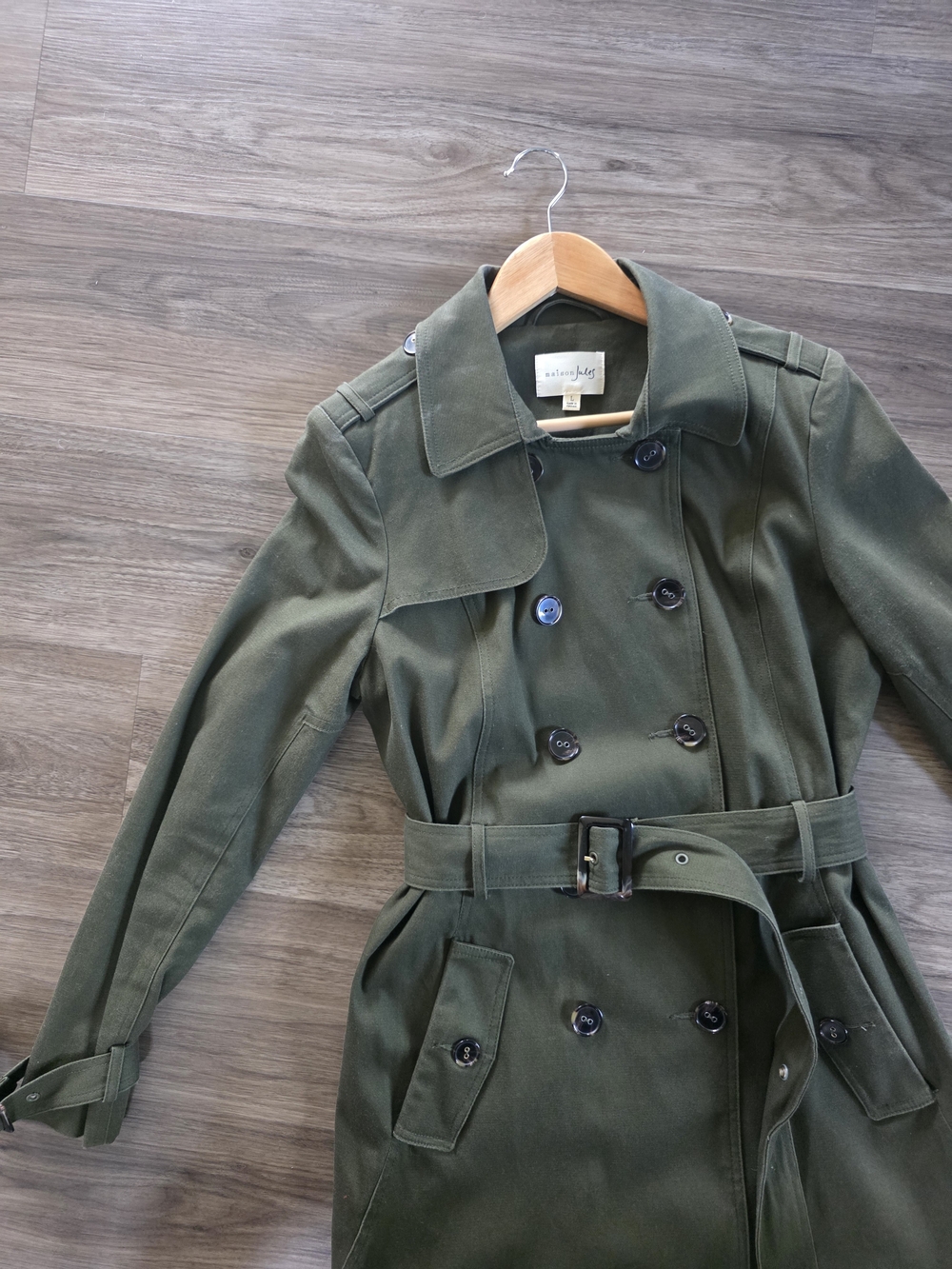 Olive Green Double-Breasted Trench Coat